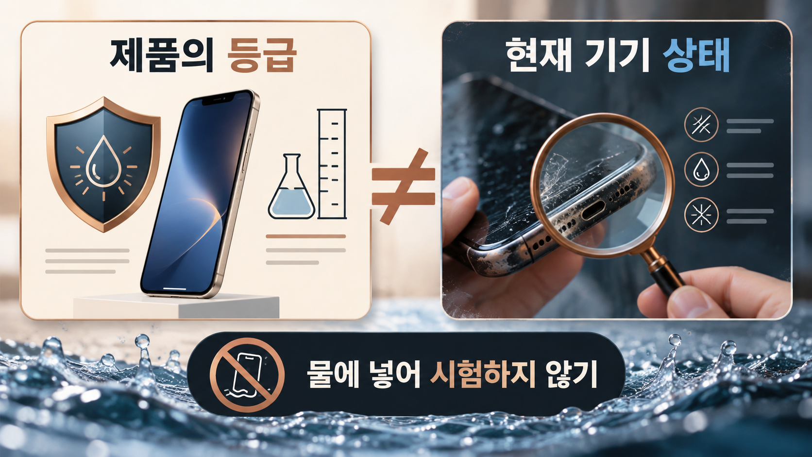 중고 아이폰 방수 성능, IP 등급만으로 판단하면 안 되는 이유 — AI로 생성한 이해를 돕는 예시
