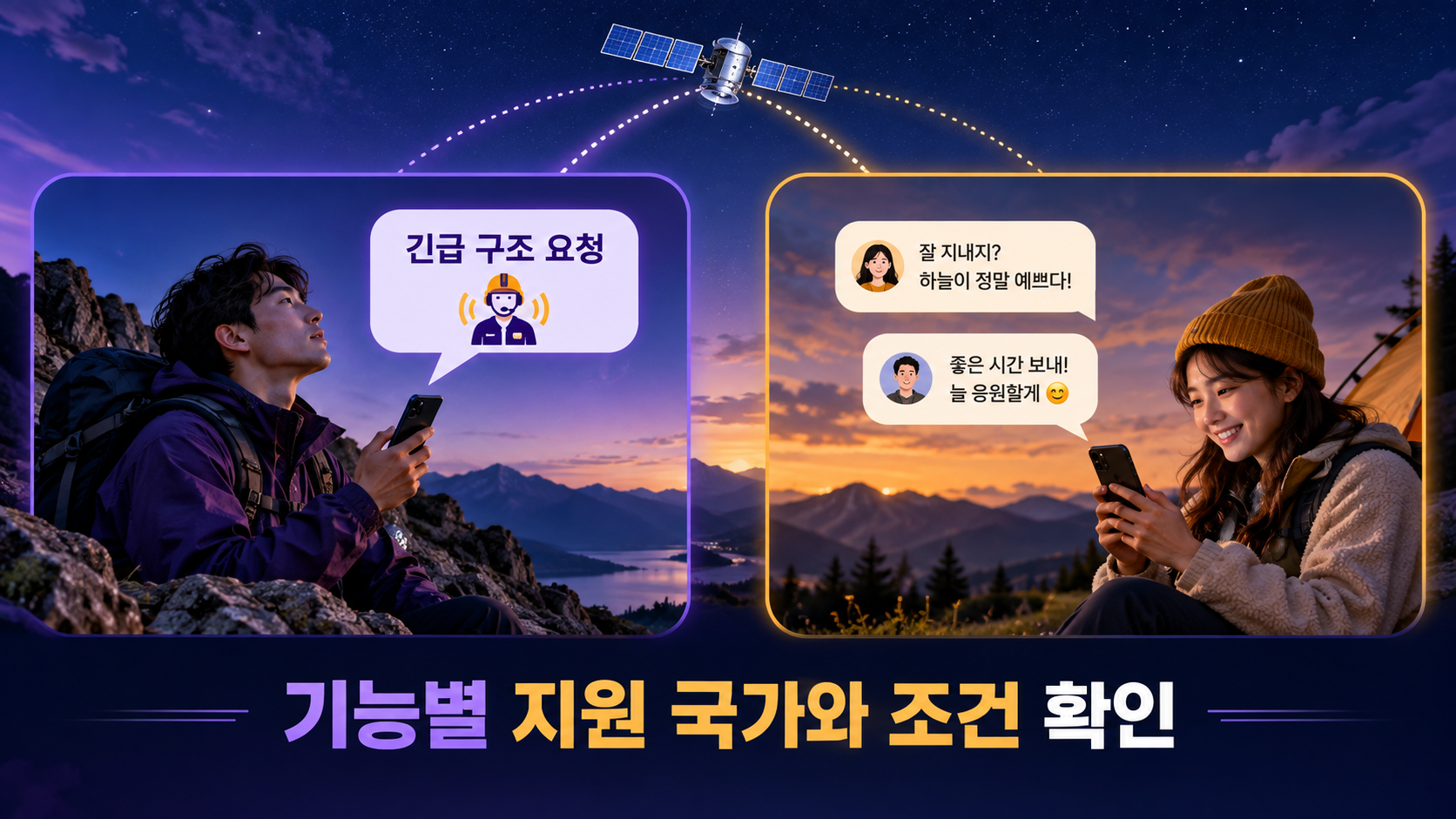 스마트폰 위성 통신, 지원 국가와 기능부터 구분하세요 — AI로 생성한 이해를 돕는 예시