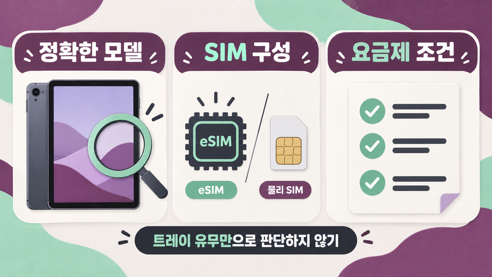 정확한 모델·SIM 구성·통신사 조건을 함께 확인하는 예시예요. — AI 생성 예시