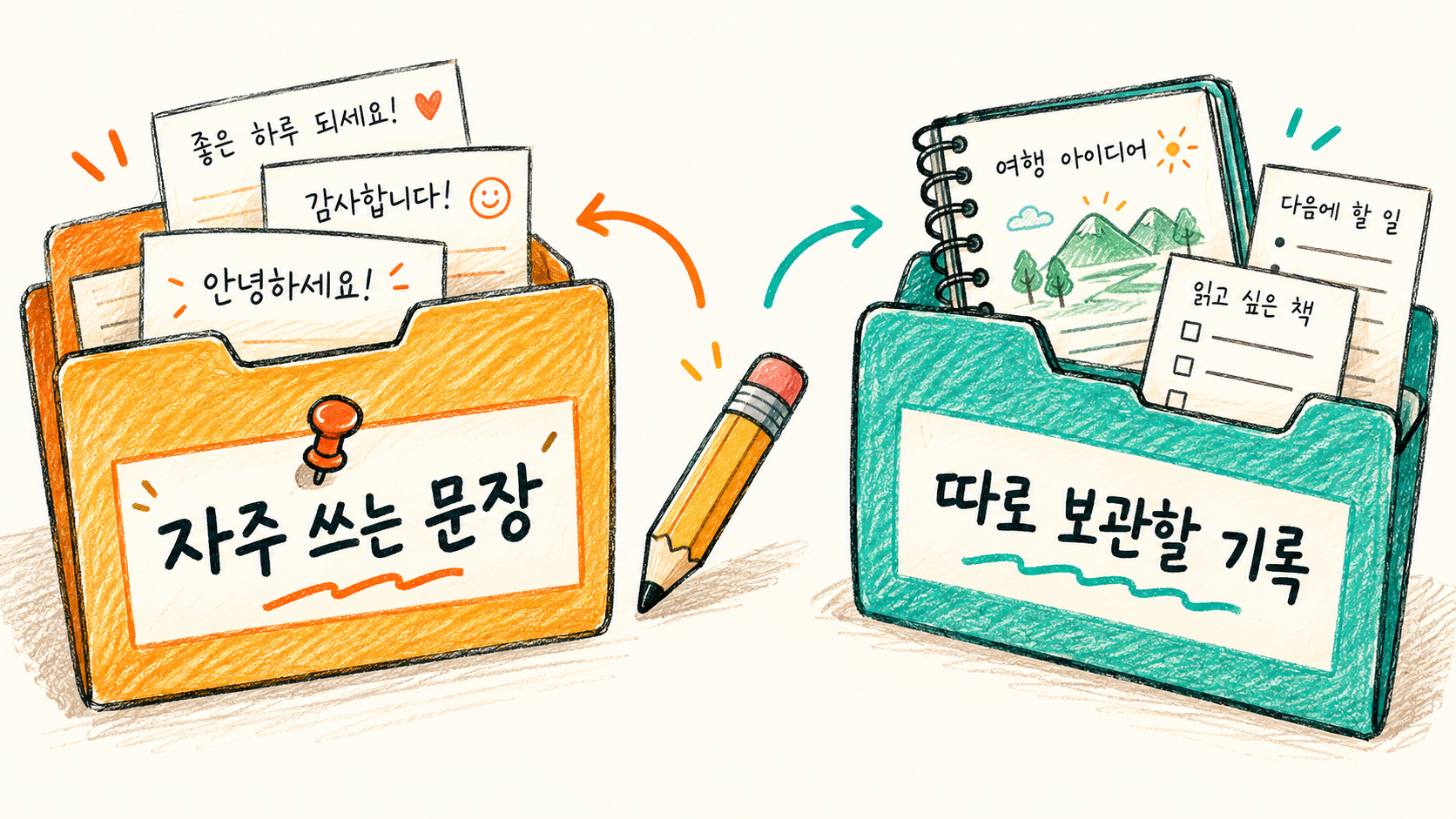 자주 쓰는 문장과 오래 보관할 기록은 용도에 맞게 나누어 관리해 보세요. — AI 생성 예시