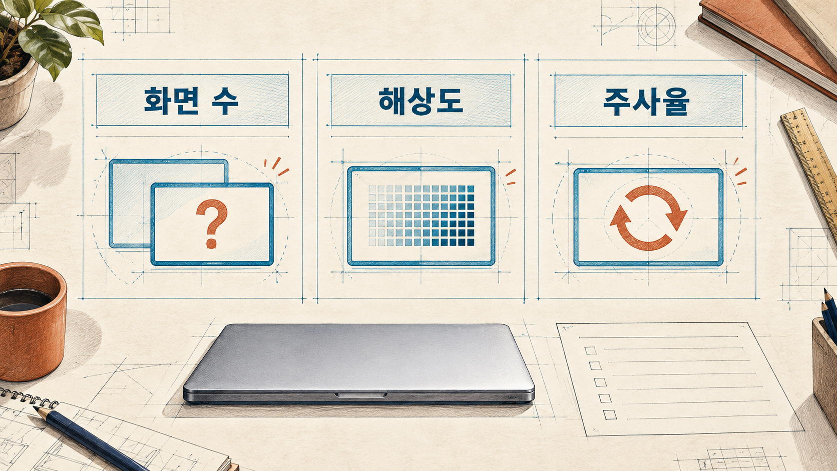필요한 화면 수·해상도·주사율을 정한 뒤 해당 맥북의 공식 지원 조건을 대조하세요. — AI 생성 예시