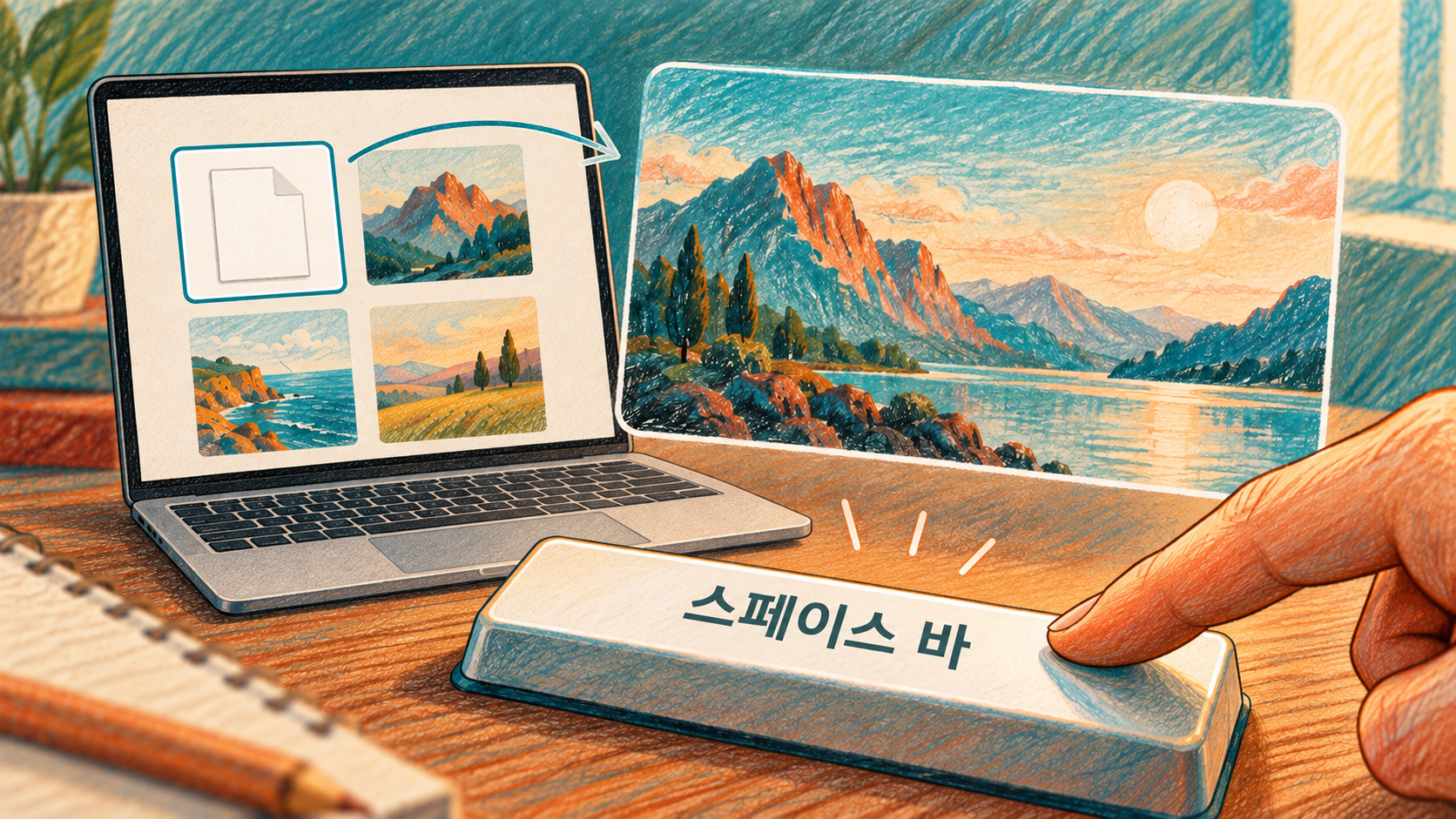 파일을 선택한 뒤 스페이스 바로 내용을 확인하는 개념 예시예요. — AI 생성 예시