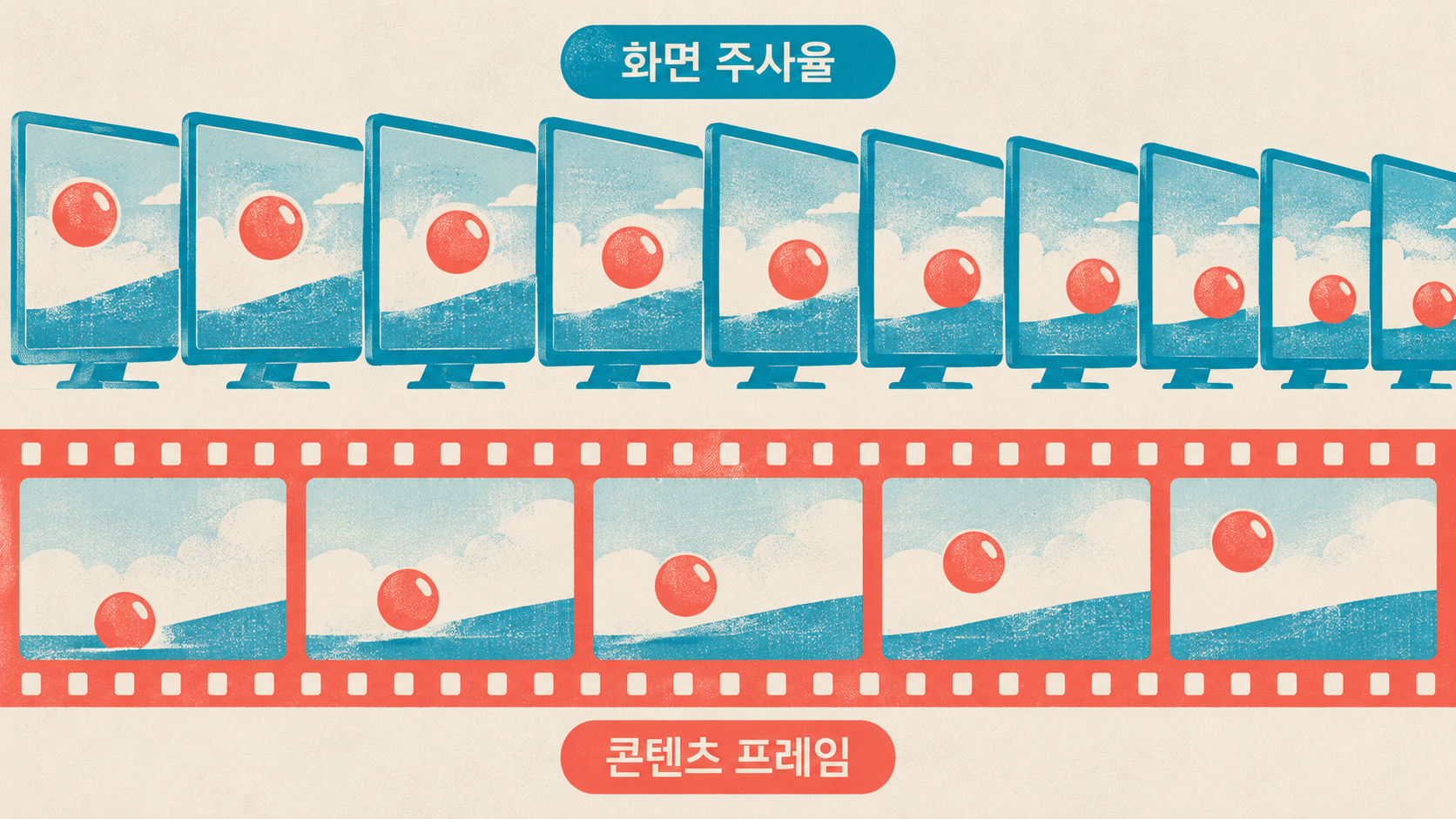 화면을 갱신하는 횟수와 콘텐츠의 프레임은 서로 다른 항목이에요. — AI 생성 예시