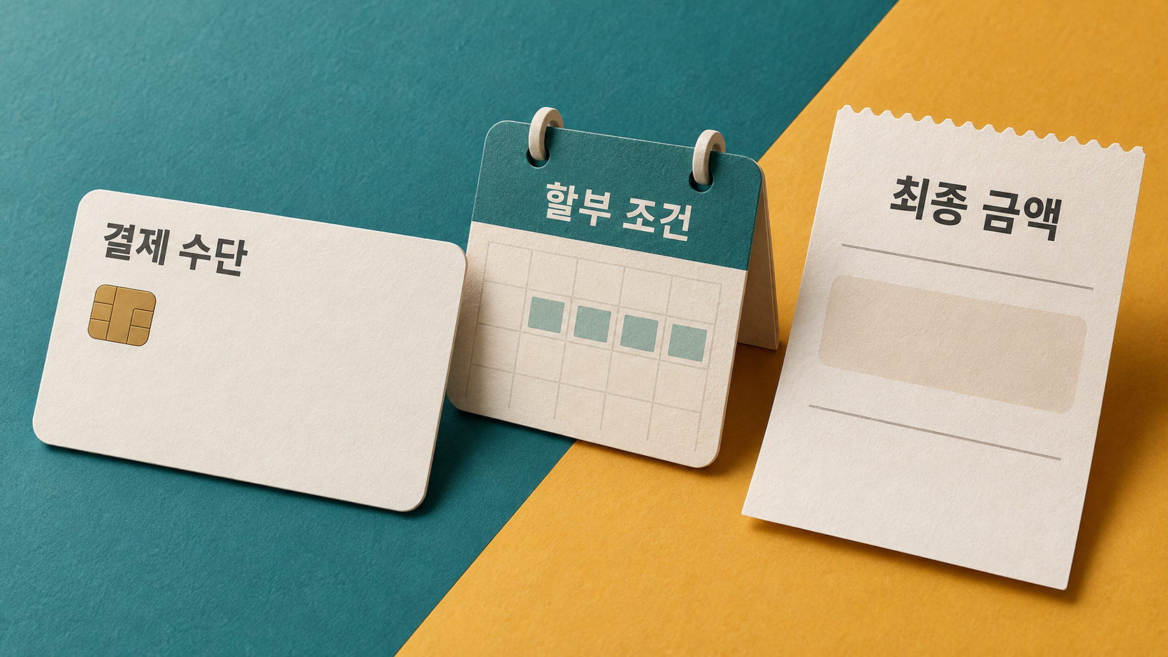 결제 방법을 고른 뒤 할부 적용 조건과 최종 금액을 따로 확인하세요. — AI 생성 예시
